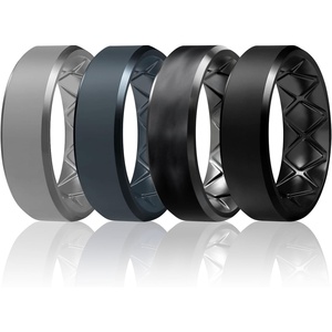 image:imageEgnaro Mens Silicone Ring 9mm Wide Flexible Rubber Wedding Band for GymSETB13Light Gray  Blue Gray  Black GrayBlack Camo  Black