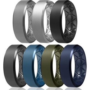 image:imageEgnaro Mens Silicone Ring 9mm Wide Flexible Rubber Wedding Band for GymSETB1Olive Green  Navy Blue  Midnight Blue  Black Gray  Black  Silver  Dark Gray