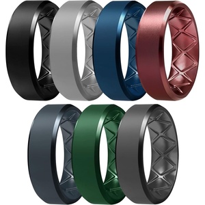 image:imageEgnaro Mens Silicone Ring 9mm Wide Flexible Rubber Wedding Band for GymSETB21Light Gray  Black Gray  Metallic Burgundy  Emerald Green  Sea Blue  Blue Gray  Black