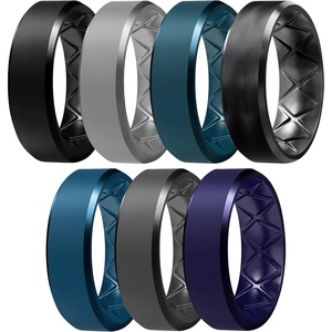image:imageEgnaro Mens Silicone Ring 9mm Wide Flexible Rubber Wedding Band for GymSETB22Light Gray  Black GrayBlack Camo  Elegant Blue  Deep Blue  Dark Purple  Black Gray  Black
