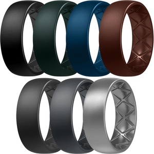 image:imageEgnaro Mens Silicone Rings 8mm Wide Flexible Rubber Wedding Band for HimSETA7Black  Pine Green  Sea Blue  Chestnut Red  Black Gray  Dark Gray  Silver