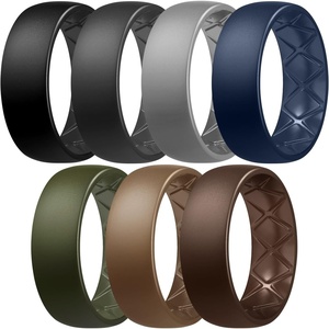 image:imageEgnaro Mens Silicone Rings 8mm Wide Flexible Rubber Wedding Band for HimSETB1Black  Black Gray  Light Gray  Midnight Blue  Olive Green  Light Brown  Dark Brown