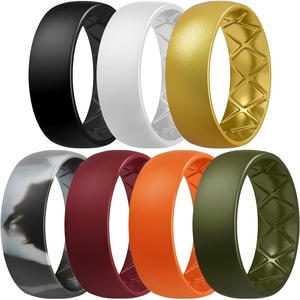 image:imageEgnaro Mens Silicone Rings 8mm Wide Flexible Rubber Wedding Band for HimSETB3Black  White  Gold  Black Gray Camo  Maroon  Orange  Olive Green