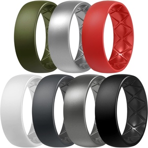 image:imageEgnaro Mens Silicone Rings 8mm Wide Flexible Rubber Wedding Band for HimSETB5Olive Green  Silver  RedWhite  Black Gray Dark Silver  Black
