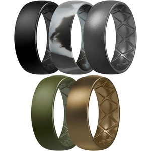 image:imageEgnaro Mens Silicone Rings 8mm Wide Flexible Rubber Wedding Band for HimSETC1Black  Black Grey Camo  Dark Silver  Olive Green  Bronze