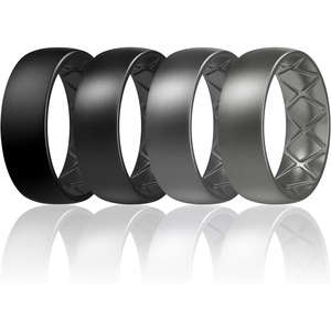 image:imageEgnaro Mens Silicone Rings 8mm Wide Flexible Rubber Wedding Band for HimSETC4Black  Metallic Black  Metallic Black Gray  Steel