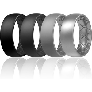 image:imageEgnaro Mens Silicone Rings 8mm Wide Flexible Rubber Wedding Band for HimSETC5Black  Black Gray  Light Gray  Silver