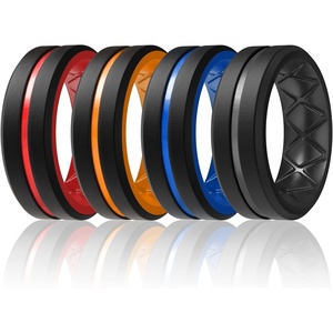 image:imageEgnaro Mens Silicone Rings 8mm Wide Two Tone Rubber Wedding Band for HimA2Black  BlackRed  BlackOrange  BlackLight Blue