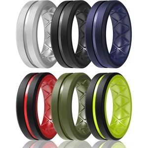 image:imageEgnaro Mens Silicone Rings 8mm Wide Two Tone Rubber Wedding Band for HimA3Silver  black  deep blue  military green  black and yellow green  black red