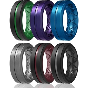 image:imageEgnaro Mens Silicone Rings 8mm Wide Two Tone Rubber Wedding Band for HimA4BlackMaroon  Metallic Purple  Metallic Royal Blue  BlackEmerald Green  Metallic Steel  Black