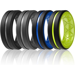 image:imageEgnaro Mens Silicone Rings 8mm Wide Two Tone Rubber Wedding Band for HimA5Black  Gray  BlackLight Blue  BlackYellow Green