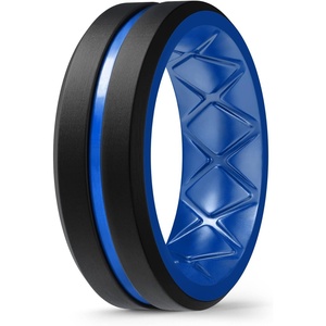 image:imageEgnaro Mens Silicone Rings 8mm Wide Two Tone Rubber Wedding Band for HimA6BlackLight Blue
