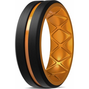 image:imageEgnaro Mens Silicone Rings 8mm Wide Two Tone Rubber Wedding Band for HimA8BlackOrange