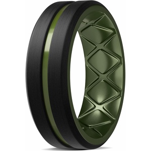 image:imageEgnaro Mens Silicone Rings 8mm Wide Two Tone Rubber Wedding Band for HimA9BlackOlive Green