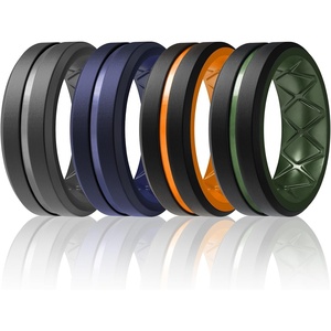 image:imageEgnaro Mens Silicone Rings 8mm Wide Two Tone Rubber Wedding Band for HimB2BlackOrange  Dark Gray  Dark Blue  BlackOlive Green