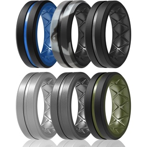image:imageEgnaro Mens Silicone Rings 8mm Wide Two Tone Rubber Wedding Band for HimB5BlackDark Blue  Black Gray CamoBlack  BlackOlive Green  Silver  Metallic Steel  Black