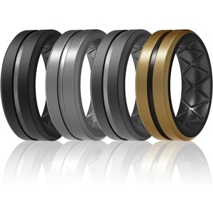 image:imageEgnaro Mens Silicone Rings 8mm Wide Two Tone Rubber Wedding Band for HimB6Black  Dark Silver  Black Gray  CopperBlack