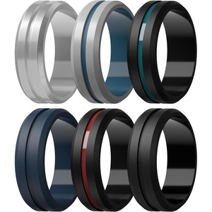 image:imageEgnaro Mens Silicone Rings 8mm Wide Two Tone Rubber Wedding Band for HimC1Silver  Light GrayBlue Iris  Black  Dark Blue  BlackCrimson  Black