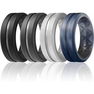 image:imageEgnaro Mens Silicone Rings 8mm Wide Two Tone Rubber Wedding Band for HimR11Black  Black Gray  Silver  Black Blue Camo