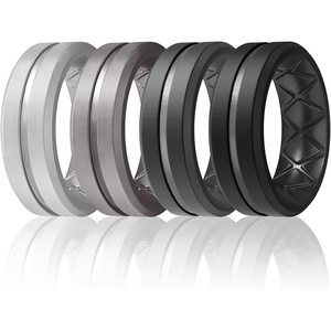 image:imageEgnaro Mens Silicone Rings 8mm Wide Two Tone Rubber Wedding Band for HimR1Silver  Metallic Gun  Dark Gray  Black