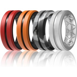 image:imageEgnaro Mens Silicone Rings 8mm Wide Two Tone Rubber Wedding Band for HimR2Silver  Black Gray Camo  RedBlack  OrangeBlack
