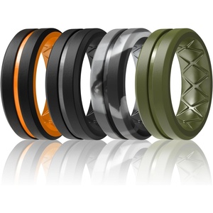 image:imageEgnaro Mens Silicone Rings 8mm Wide Two Tone Rubber Wedding Band for HimR3Black  Military Green  Black Gray Camo  OrangeBlack