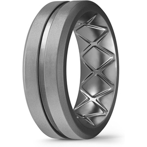 image:imageEgnaro Mens Silicone Rings 8mm Wide Two Tone Rubber Wedding Band for HimR6Metallic Tungsten