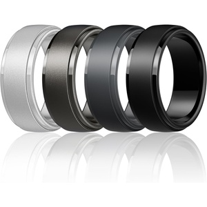 image:imageEgnaro Mens Silicone Rings Classic Black Step Edge Rubber band 10mm WideSETA5Silver Dark Silver Black Gray Black