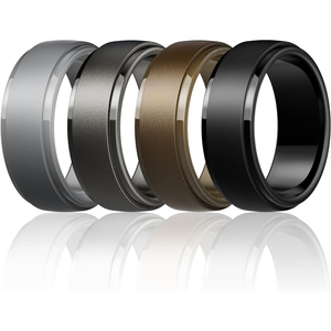 image:imageEgnaro Mens Silicone Rings Classic Black Step Edge Rubber band 10mm WideSETA6Dark Gray Dark Silver Bronze Black
