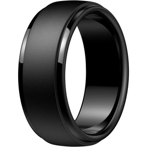 image:imageEgnaro Mens Silicone Rings Classic Black Step Edge Rubber band 10mm WideSETB2Black1