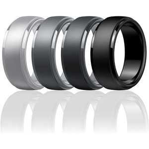 image:imageEgnaro Mens Silicone Rings Classic Black Step Edge Rubber band 10mm WideSETDSilver Black Gray Dark Gray Black