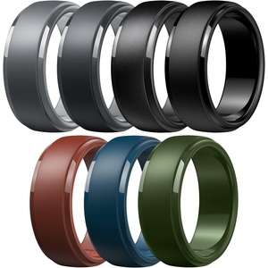 image:imageEgnaro Mens Silicone Rings Classic Black Step Edge Rubber band 10mm WideSETIMetallic Black Black Gray Dark Gray Twilight Blue Chestnut Red Dark Foliage Green Black