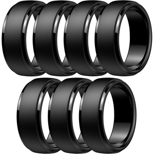 image:imageEgnaro Mens Silicone Rings Classic Black Step Edge Rubber band 10mm WideSETKBlack Black Black Black Black Black Black