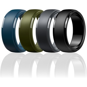 image:imageEgnaro Mens Silicone Rings Classic Black Step Edge Rubber band 10mm WideSETLTwilight Blue Olive Green Black Gray Black