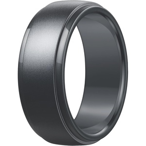 image:imageEgnaro Mens Silicone Rings Classic Black Step Edge Rubber band 10mm WideSETMDark Silver