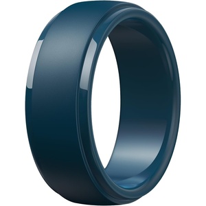 image:imageEgnaro Mens Silicone Rings Classic Black Step Edge Rubber band 10mm WideSETPTwilight Blue