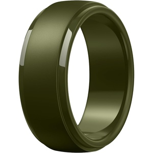 image:imageEgnaro Mens Silicone Rings Classic Black Step Edge Rubber band 10mm WideSETQOlive Green