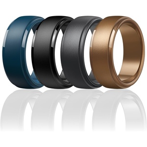 image:imageEgnaro Mens Silicone Rings Classic Black Step Edge Rubber band 10mm WideSETRTwilight Blue Black Metal Black Gray Bronze