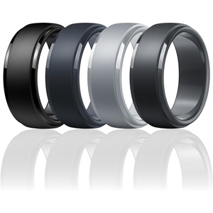 image:imageEgnaro Mens Silicone Rings Classic Black Step Edge Rubber band 10mm WideSETSBlack Blue Gray Light Gray Black Gray