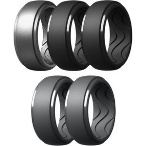 image:imageEgnaro Mens Silicone Rings Inner Arc Ergonomic Breathable DesignSETB1Dark Silver Black Gray Black Gray Black Black