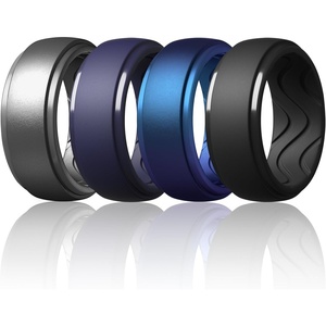 image:imageEgnaro Mens Silicone Rings Inner Arc Ergonomic Breathable DesignSETB2Black Iridescent Blue  Black Purple Dark Silver
