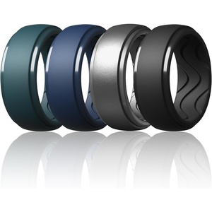 image:imageEgnaro Mens Silicone Rings Inner Arc Ergonomic Breathable DesignSETDDeep Blue Dark Blue Dark Silver Black