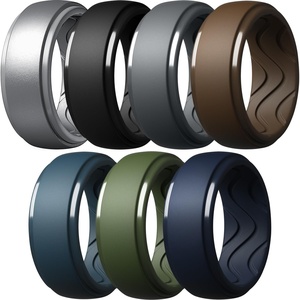 image:imageEgnaro Mens Silicone Rings Inner Arc Ergonomic Breathable DesignSETESilver Black Gray Black Dark Brown Twilight Blue Olive Green Midnight Blue