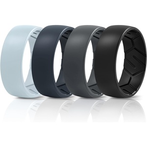 image:imageEgnaro Mens Silicone Rings Patterned SGrooves Rubber BandsSETA6Arctic Ice Dark Gray Blue Gray Black