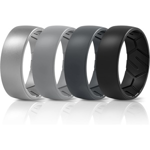 image:imageEgnaro Mens Silicone Rings Patterned SGrooves Rubber BandsSETA7Silver Light Gray Dark Gray Black