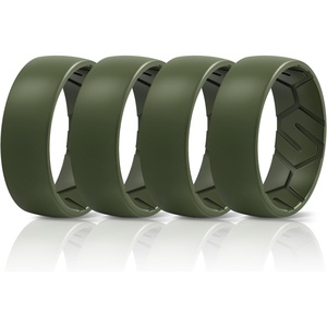 image:imageEgnaro Mens Silicone Rings Patterned SGrooves Rubber BandsSETB1Olive Green Olive Green Olive Green Olive Green