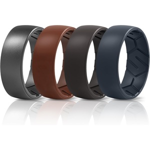 image:imageEgnaro Mens Silicone Rings Patterned SGrooves Rubber BandsSETB2Dark Silver Tan Greyish Brown Blue Gray