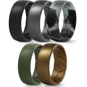 image:imageEgnaro Mens Silicone Rings Patterned SGrooves Rubber BandsSETB4Black Dark Silver Black Gray Camo Olive Green Bronze