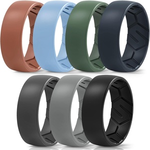 image:imageEgnaro Mens Silicone Rings Patterned SGrooves Rubber BandsSETB6Light Gray Blue Pumpkin Ink Green Blue Gray Black Gray Black