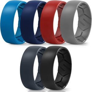 image:imageEgnaro Mens Silicone Rings Patterned SGrooves Rubber BandsSETB8Blue Deep Sea Blue Red Light Gray Blue Gray Black